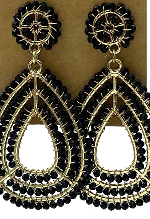 Ohrringe Tropfenform schwarz mit Gold, Glasperlen – Lapeya