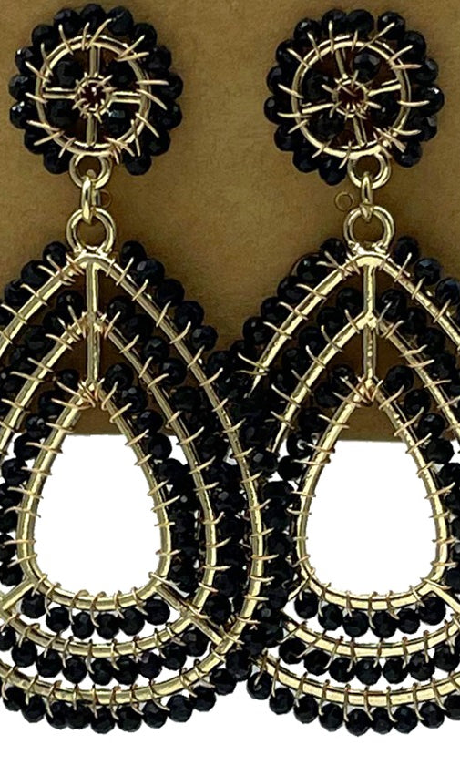 Ohrringe Tropfenform schwarz mit Gold, Glasperlen – Lapeya