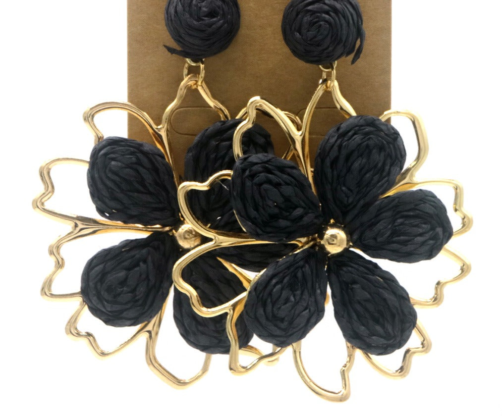 Statement-Ohrringe Blüte schwarz mit Gold – Lapeya