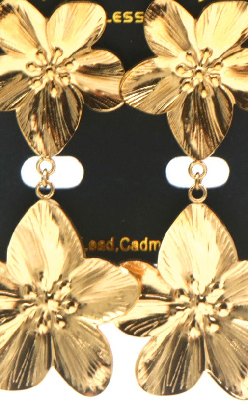 Edelstahl-Ohrringe Blüten in Gold, 6 cm – Lapeya