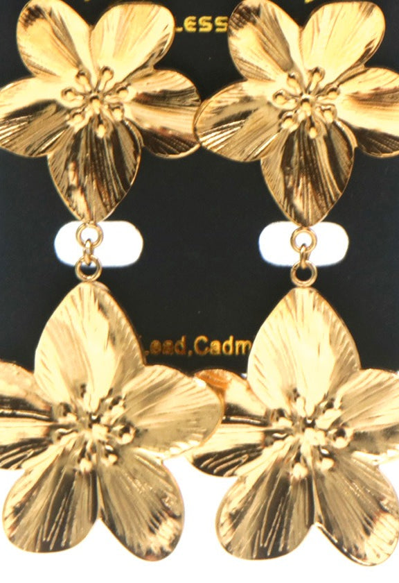 Edelstahl-Ohrringe Blüten in Gold, 6 cm – Lapeya