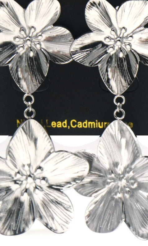 Edelstahl-Ohrringe Blüten in Silber, 6 cm – Lapeya