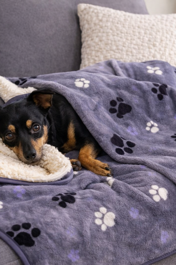 Hundedecke Timmy als Wendedecke mit Pfotenmuster
