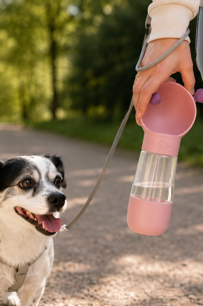 2-in-1 Hundetrinkflasche im Einsatz beim Spaziergang