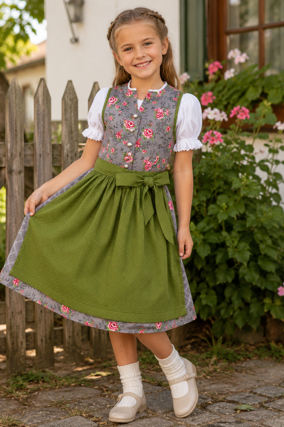 Mädchen trägt das Kinderdirndl Priscilla