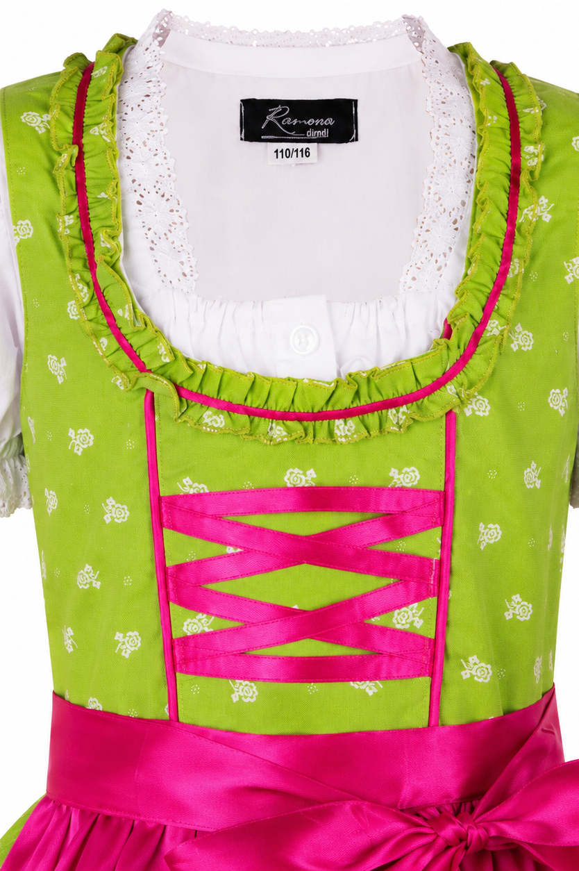 Detailaufnahme vom Oberteil des Kinderdirndl Franziska hellgrün
