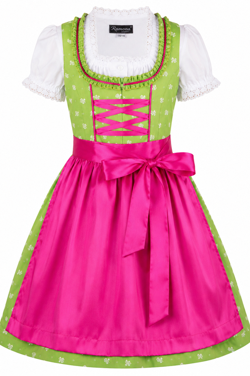 Kinderdirndl Franziska in Hellgrün, Freisteller Vorderansicht