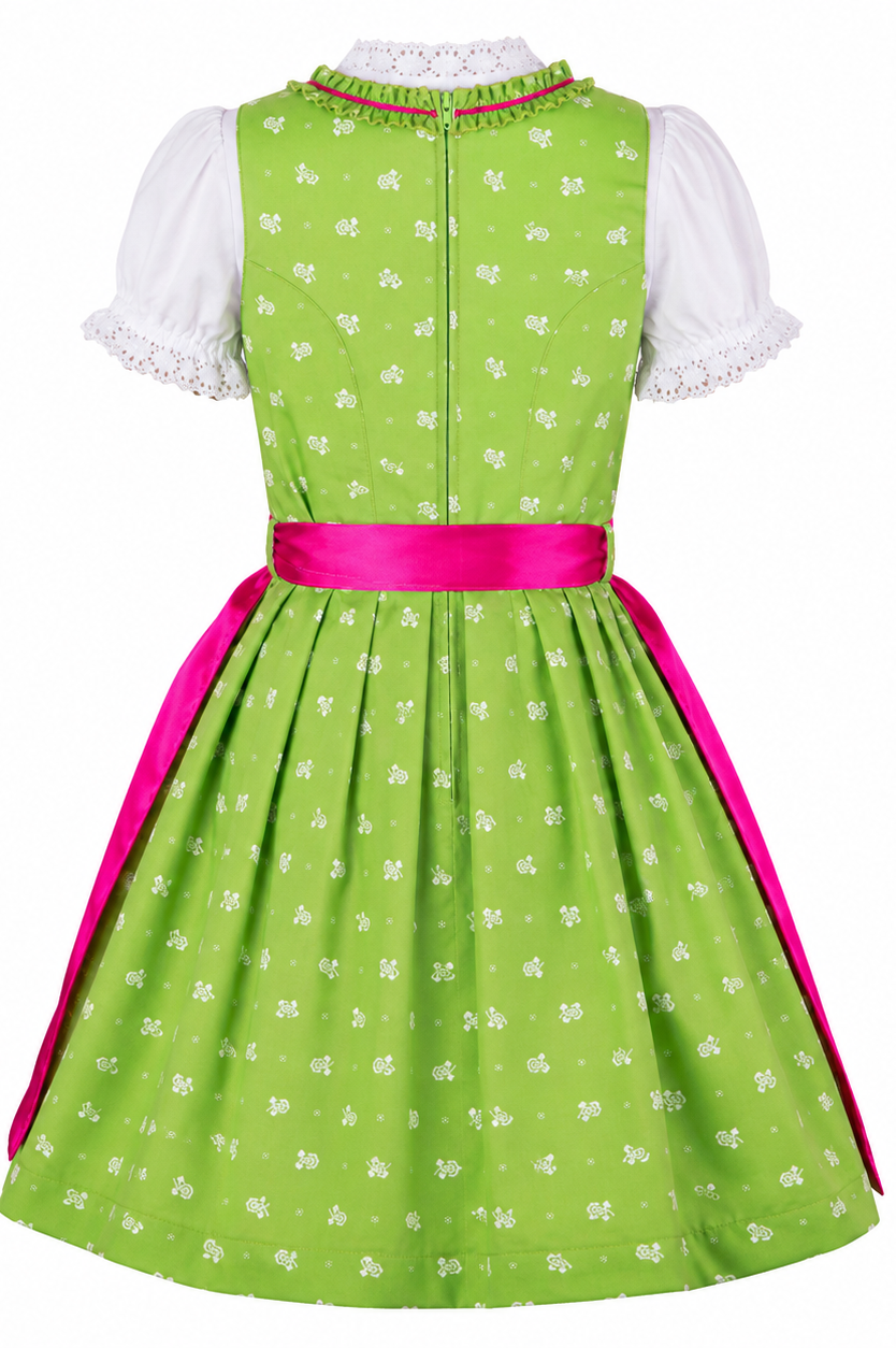Kinderdirndl Franziska in Hellgrün, Freisteller Rückansicht