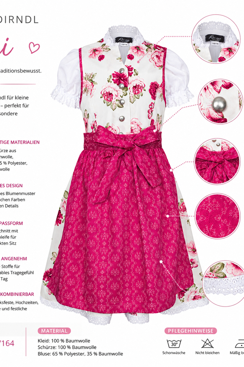 Übersicht der Merkmale vom Kinderdirndl Tami