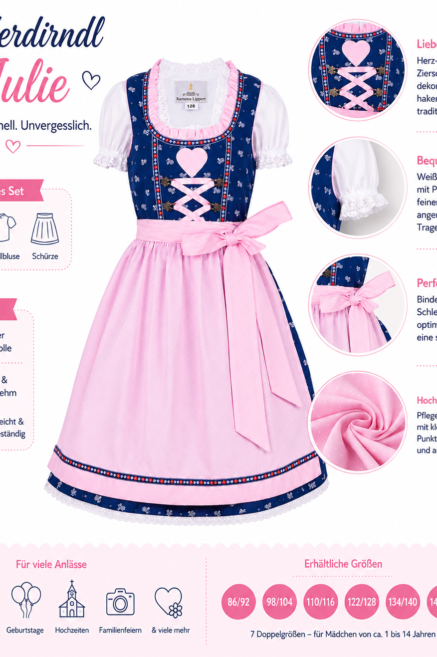 Übersicht der Merkmale vom Kinderdirndl Julie