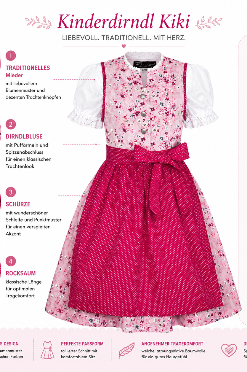 Übersicht der Merkmale vom Kinderdirndl Kiki