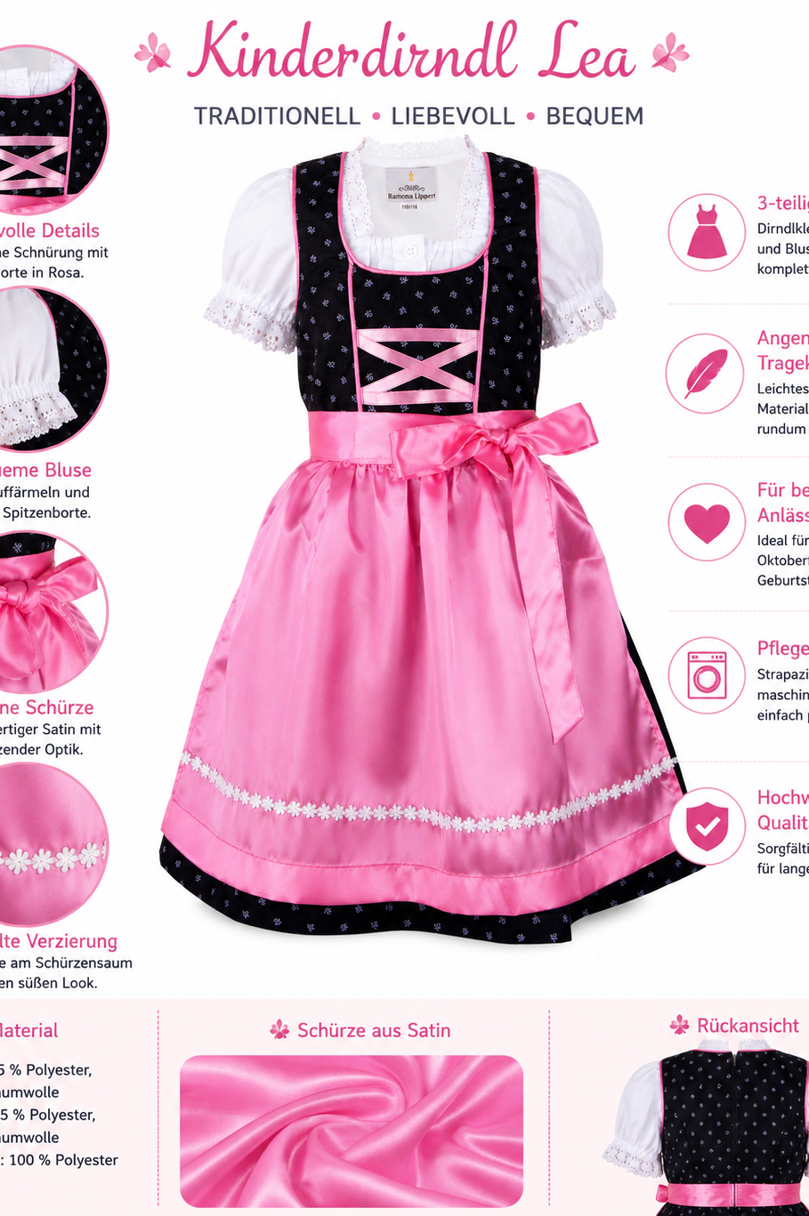 Übersicht der Merkmale vom Kinderdirndl Lea