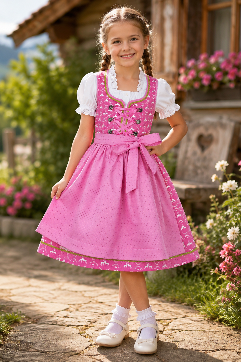 Mädchen trägt das Kinderdirndl Lia
