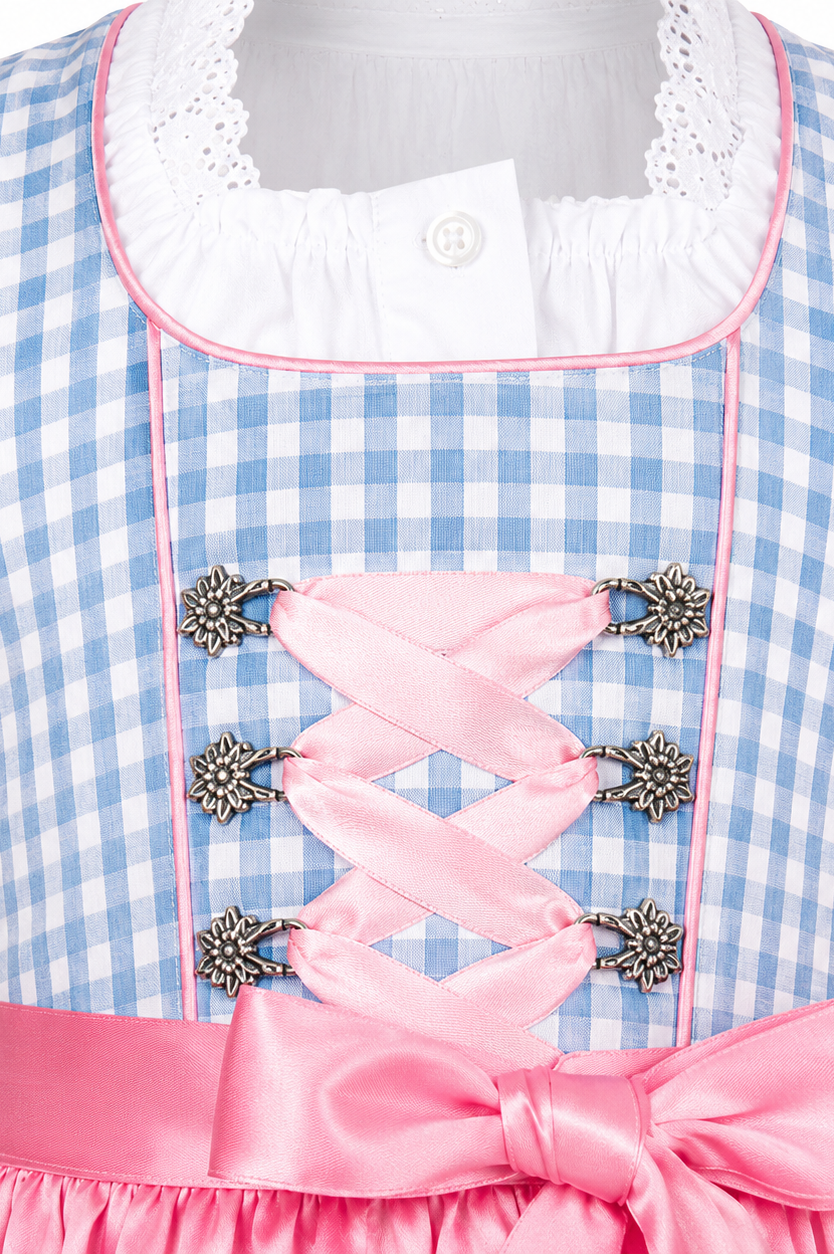 Detailaufnahme vom Oberteil des Kinderdirndl Mia blau