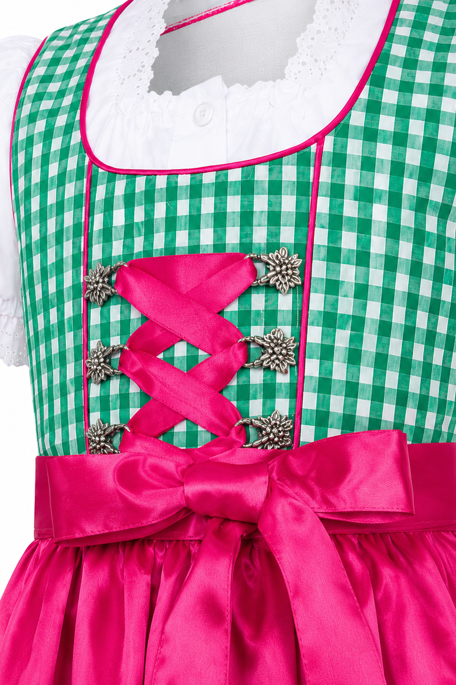 Detailaufnahme vom Oberteil des Kinderdirndl Mia grün