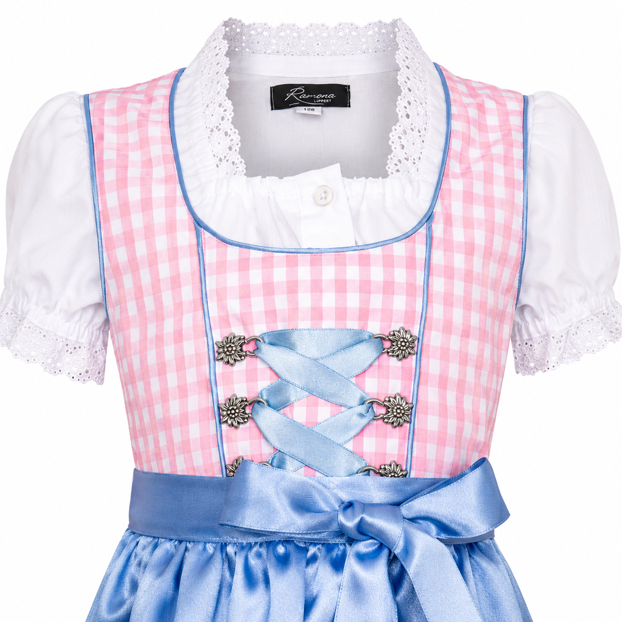 Detailaufnahme vom Oberteil des Kinderdirndl Mia rosa