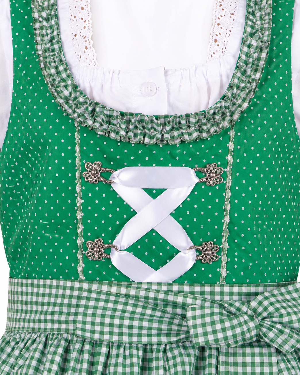 Detailaufnahme vom Oberteil des Kinderdirndl Nele grün