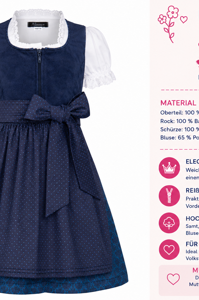 Übersicht der Merkmale vom Kinderdirndl Anika