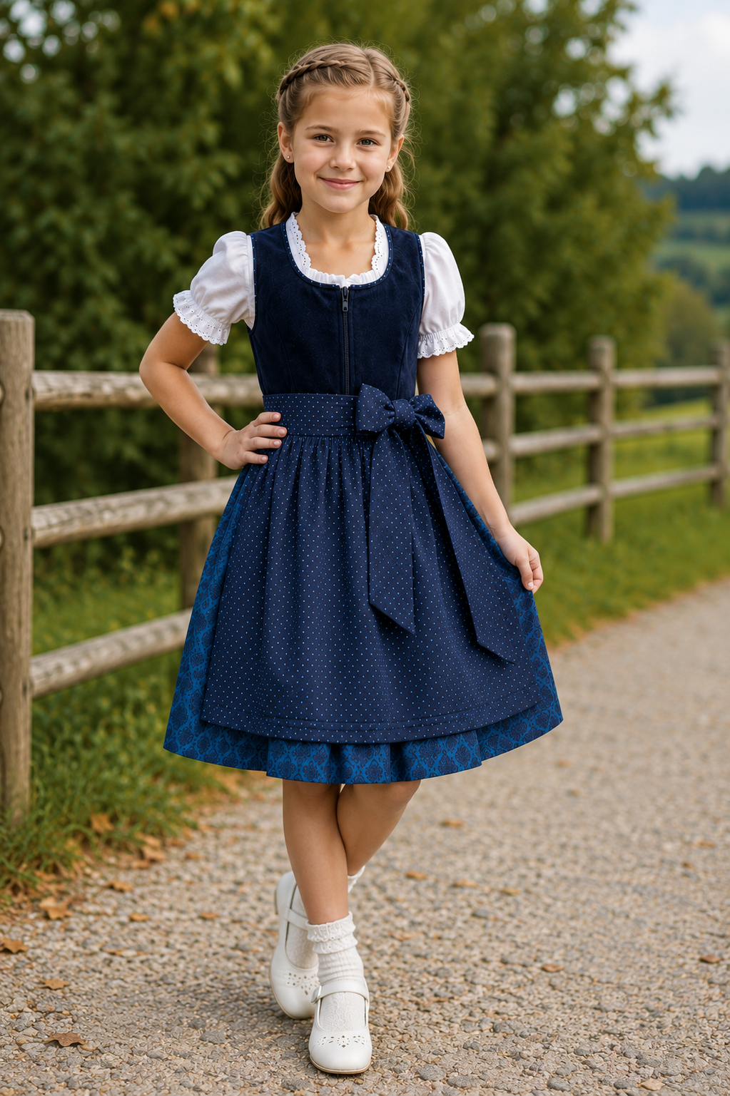 Mädchen trägt das Kinderdirndl Anika