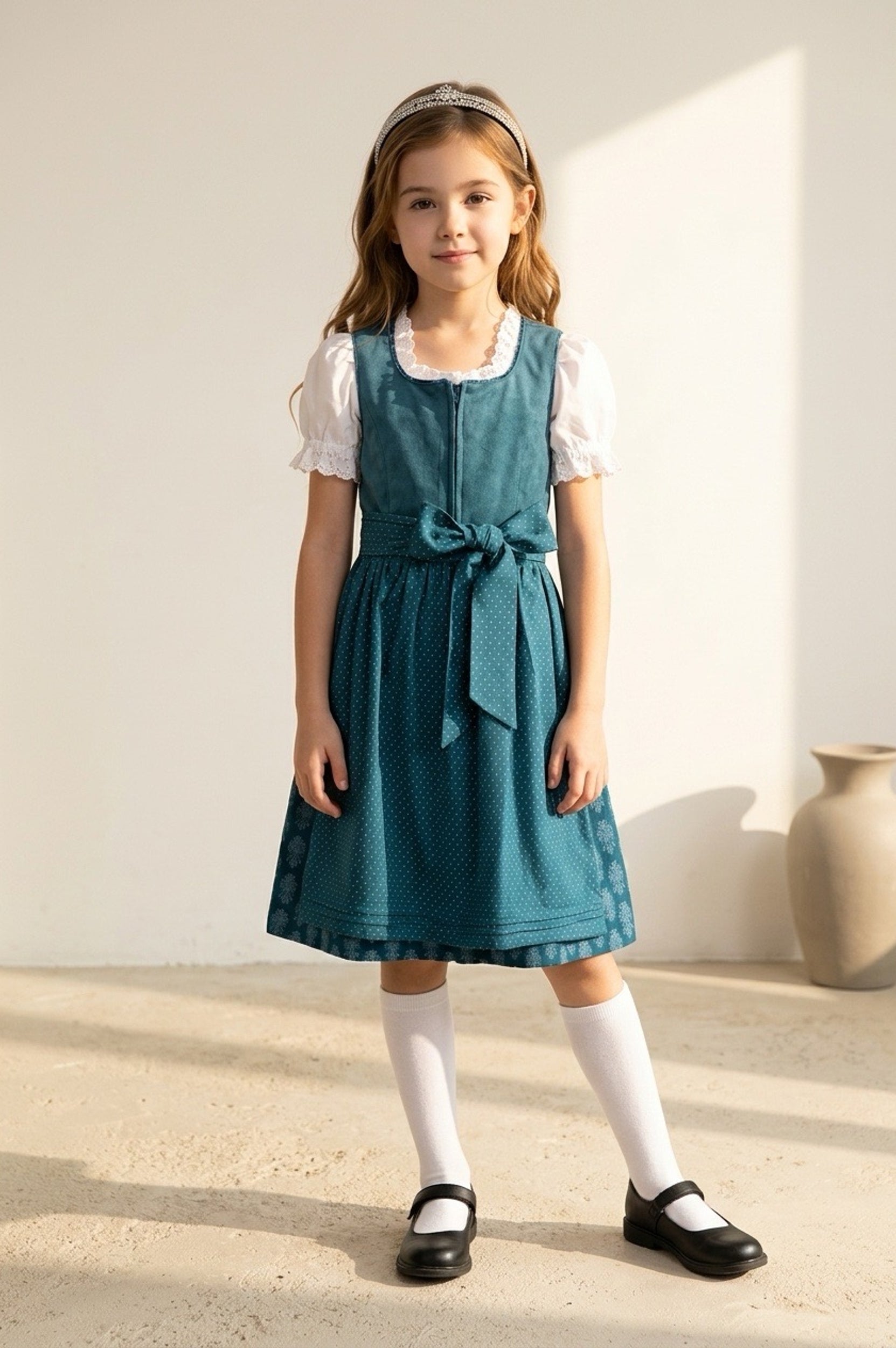 Mädchen trägt das Kinderdirndl Anouk
