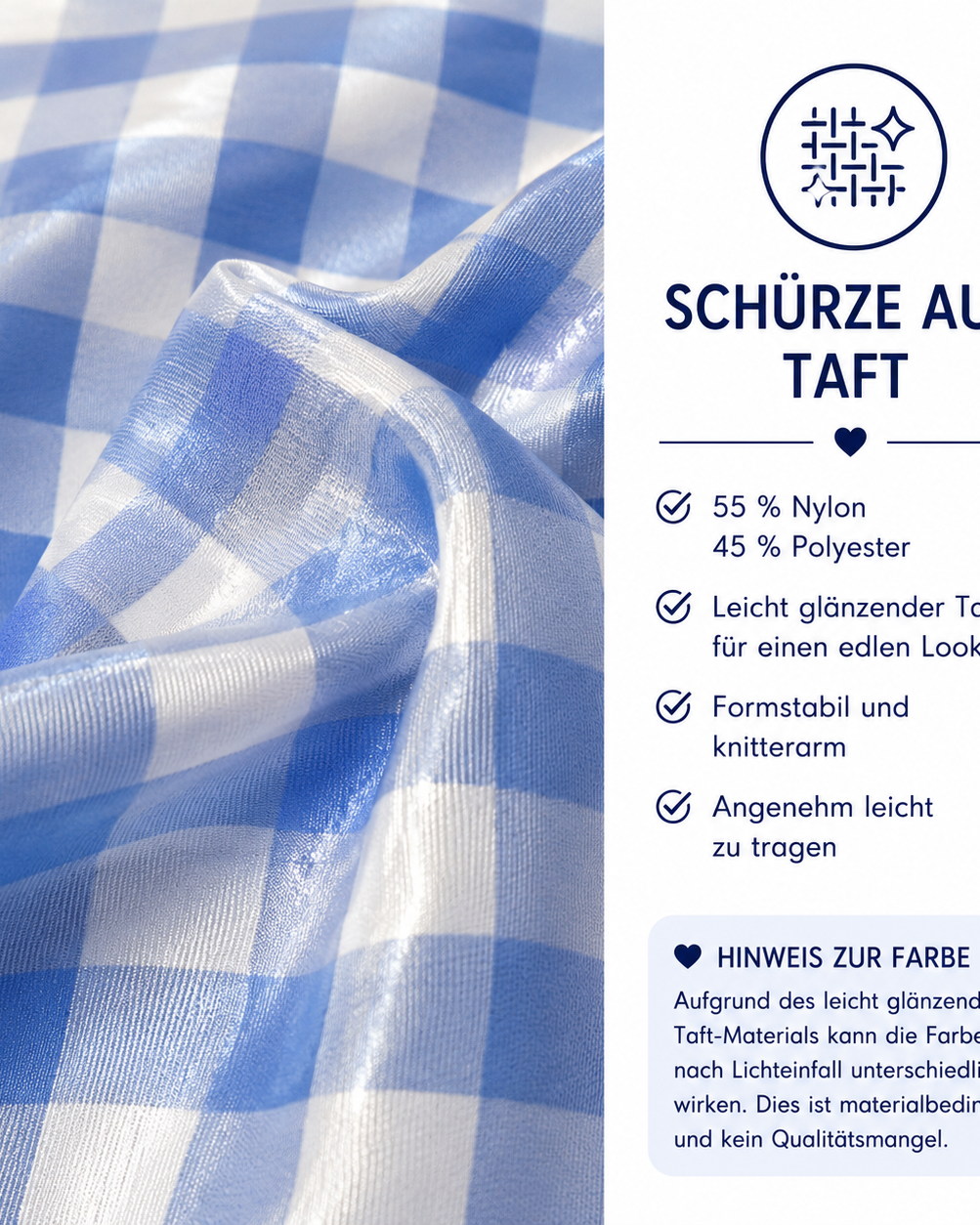 Detailaufnahme der Schürze vom Kinderdirndl Chrissi in Blau