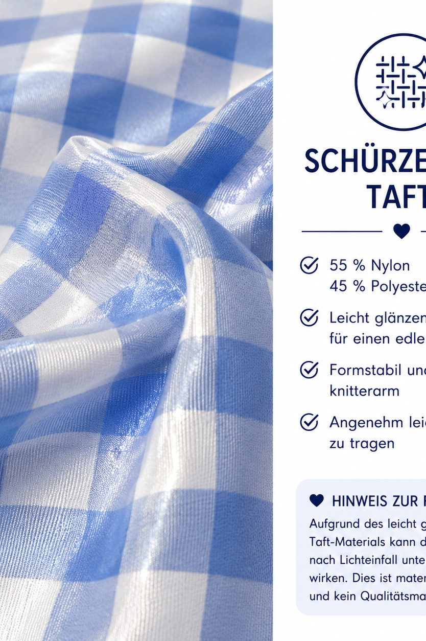 Detailaufnahme der Schürze vom Kinderdirndl Chrissi in Blau