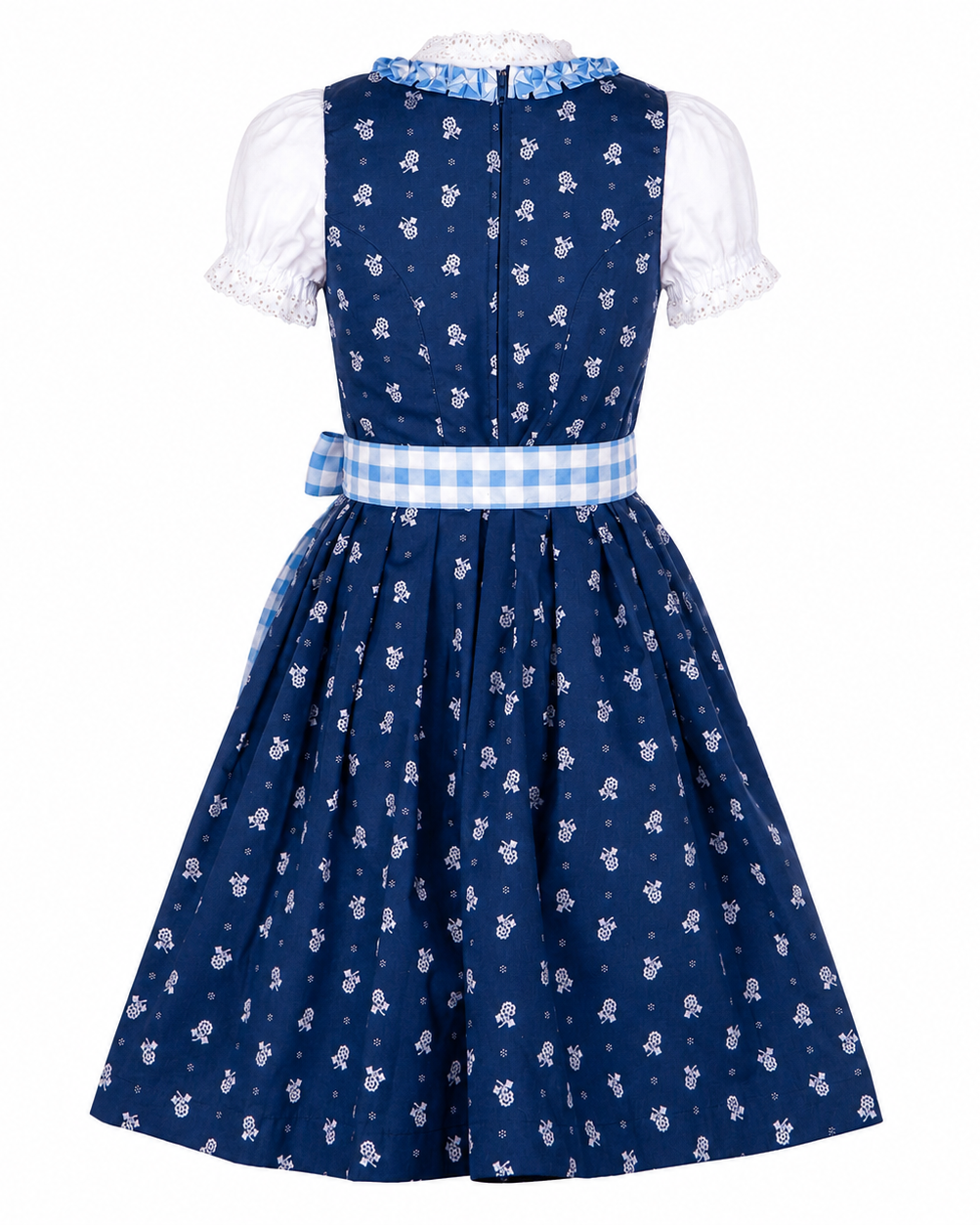 Kinderdirndl Chrissi in Blau, Freisteller Rückansicht