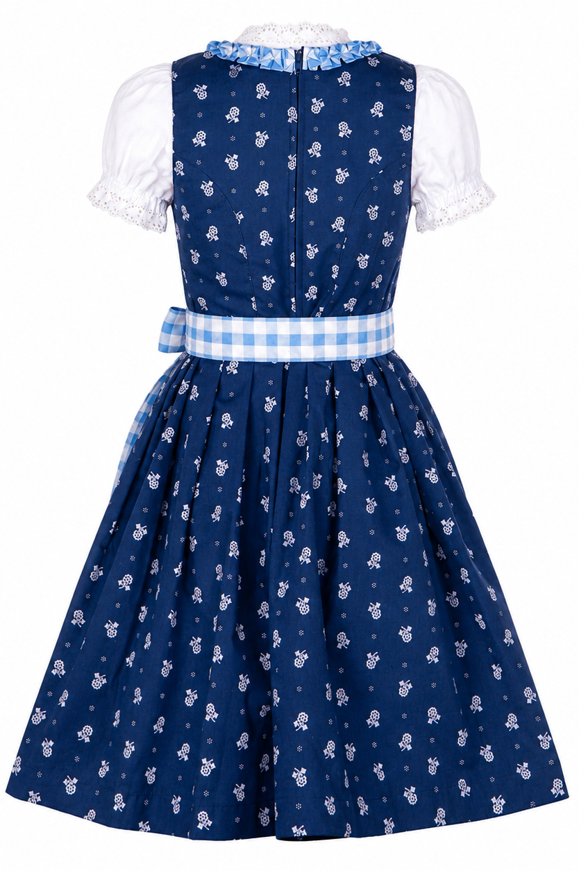 Kinderdirndl Chrissi in Blau, Freisteller Rückansicht