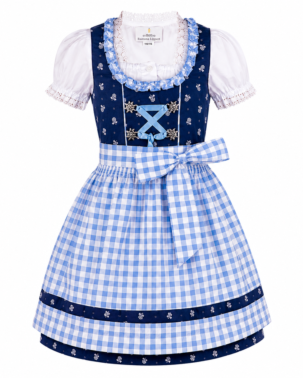Kinderdirndl Chrissi in Blau, Freisteller Vorderansicht