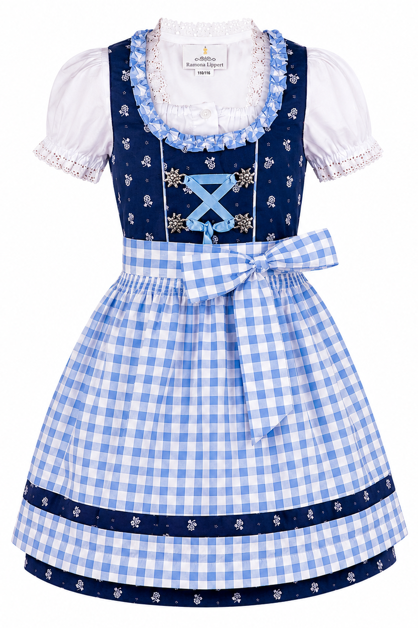 Kinderdirndl Chrissi in Blau, Freisteller Vorderansicht