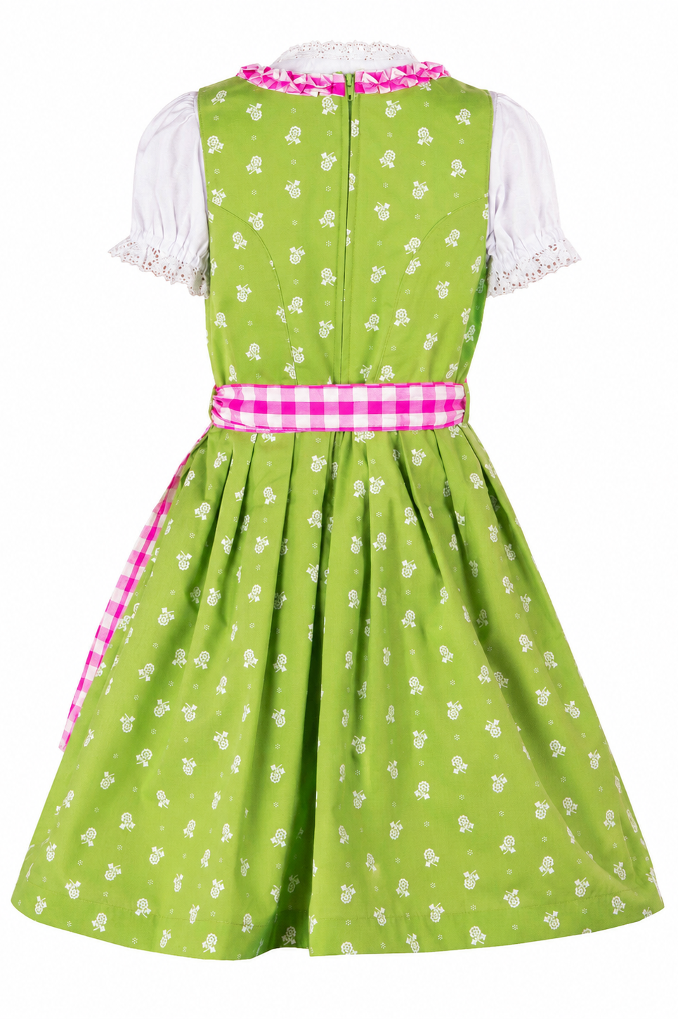Kinderdirndl Chrissi in Grün, Freisteller Rückansicht