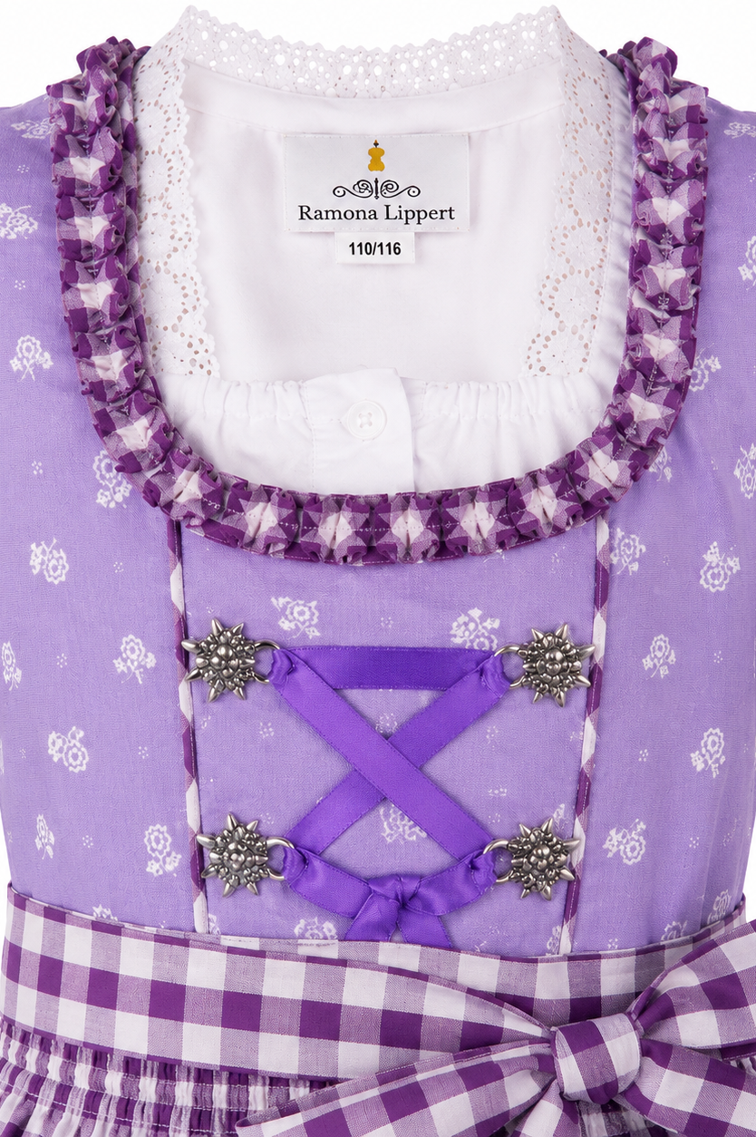Detailaufnahme vom Oberteil des Kinderdirndl Chrissi in Lila