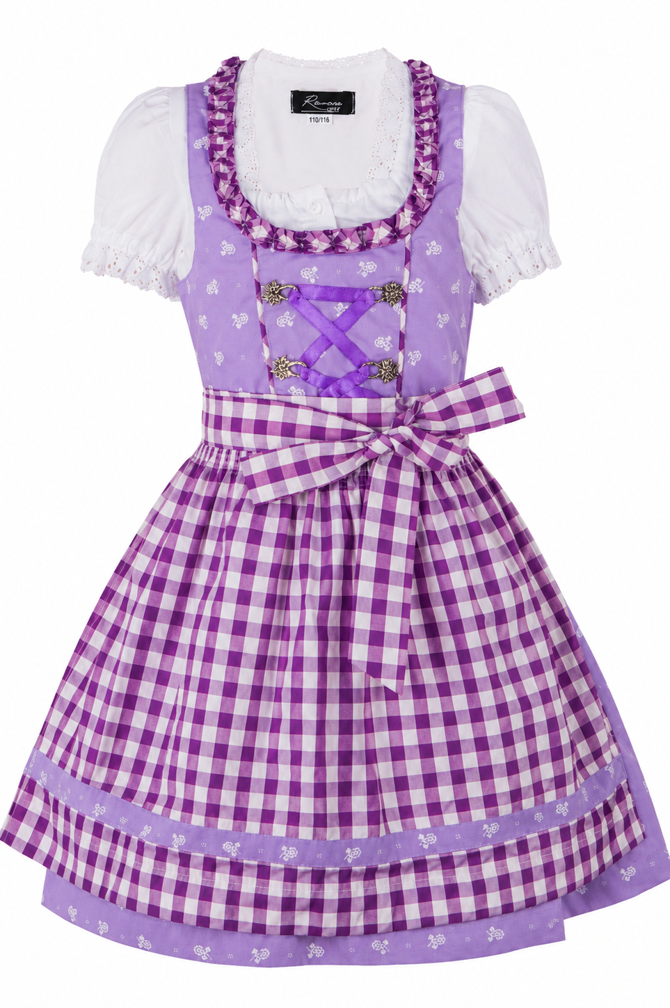 Kinderdirndl Chrissi in Lila, Freisteller Vorderansicht
