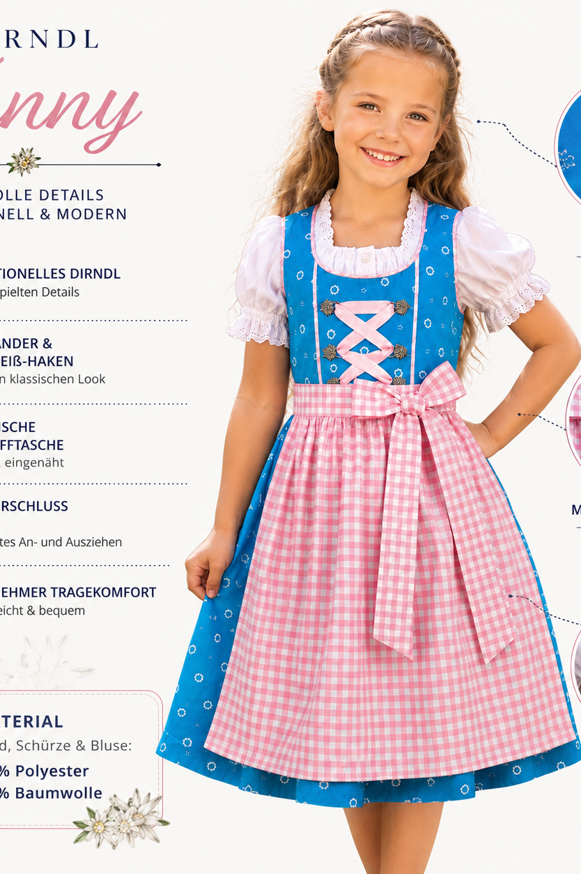 Übersicht der Merkmale vom Kinderdirndl Fanny