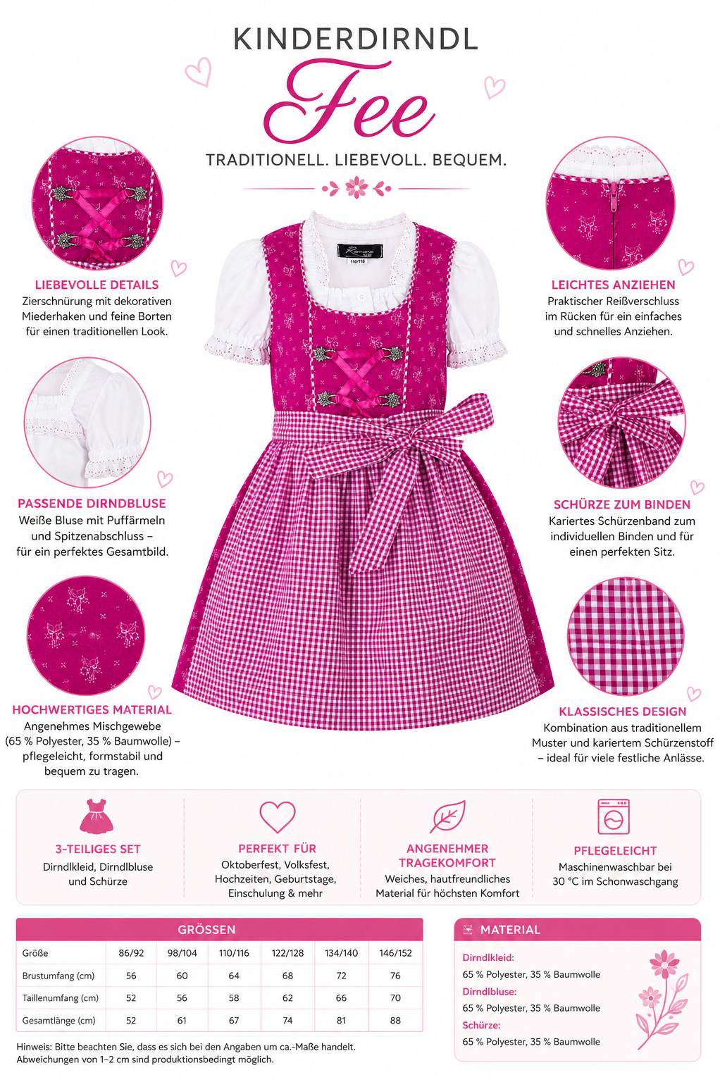 Übersicht der Merkmale vom Kinderdirndl Fee