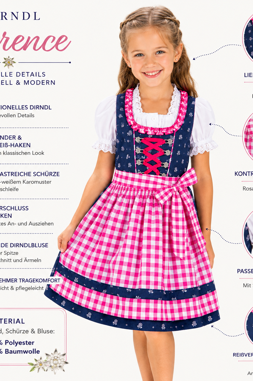 Übersicht der Merkmale vom Kinderdirndl Florence