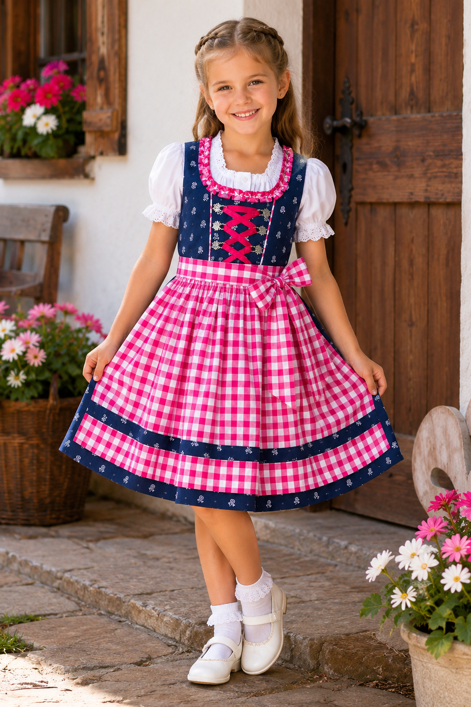 Mädchen trägt das Kinderdirndl Florence