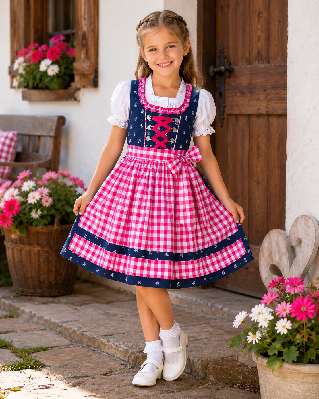 Mädchen trägt das Kinderdirndl Florence