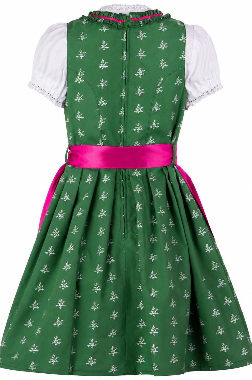 Kinderdirndl Franziska in Dunkelgrün, Freisteller Rückansicht