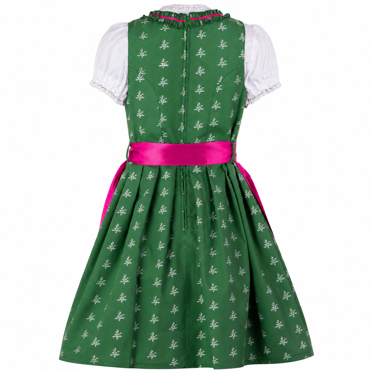 Kinderdirndl Franziska in Dunkelgrün, Freisteller Rückansicht