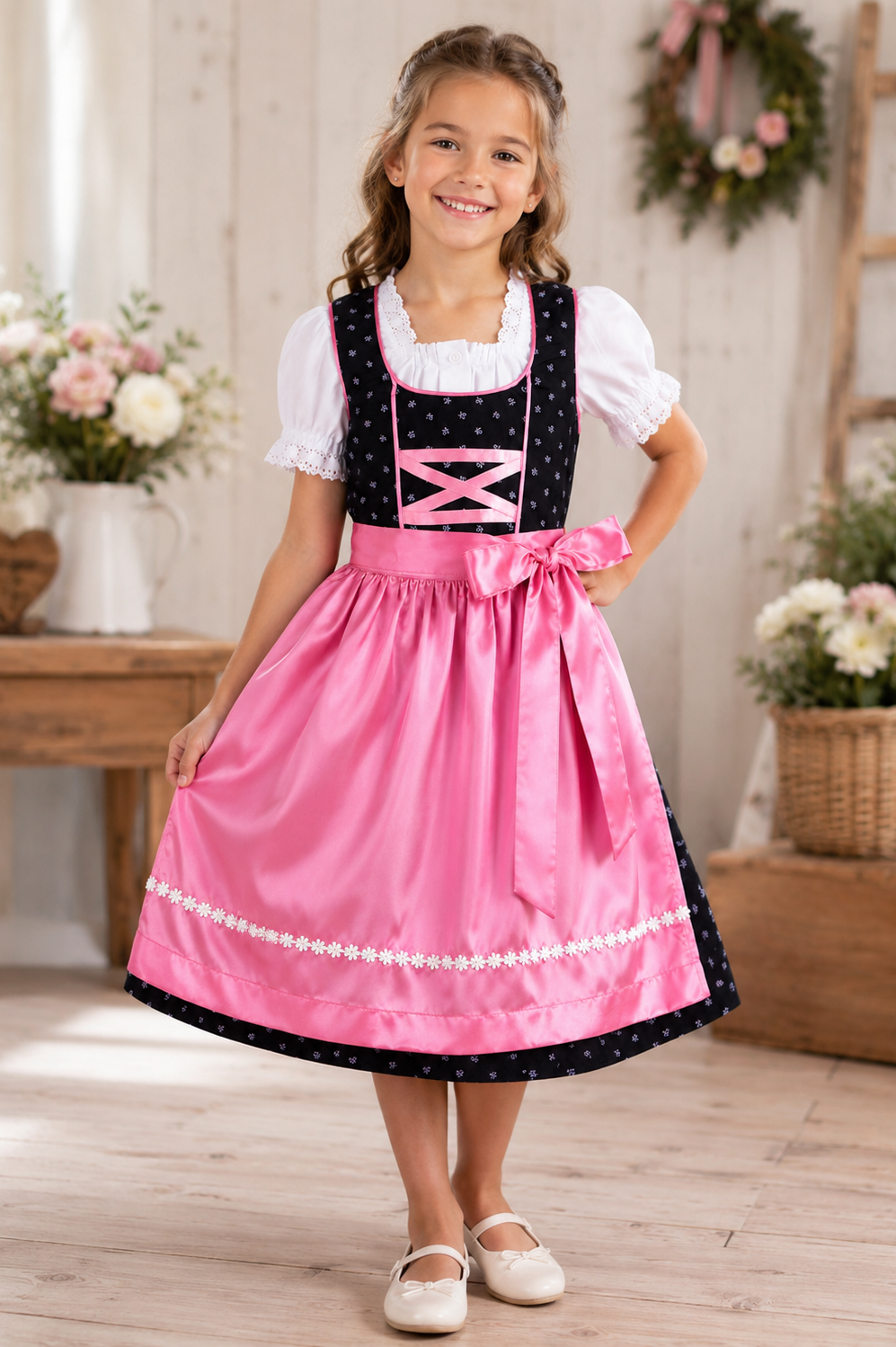 Mädchen trägt das Kinderdirndl Lea