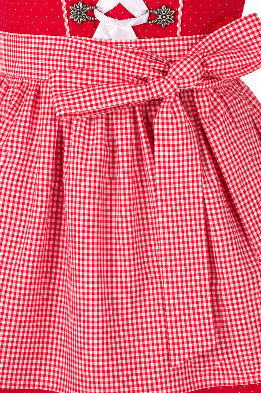 Detailaufnahme der Schürze vom Kinderdirndl Nele rot