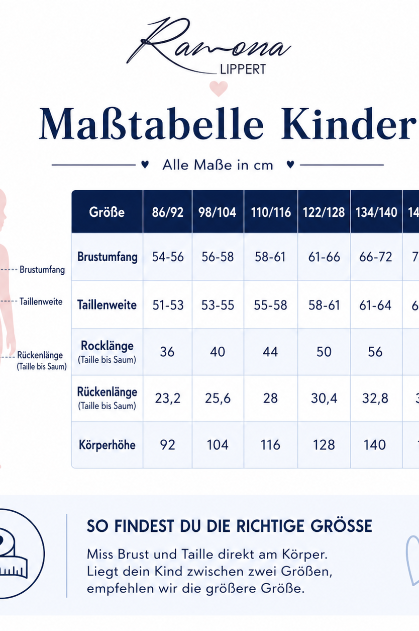 Maßtabelle für Kinderdirndl bei Lapeya