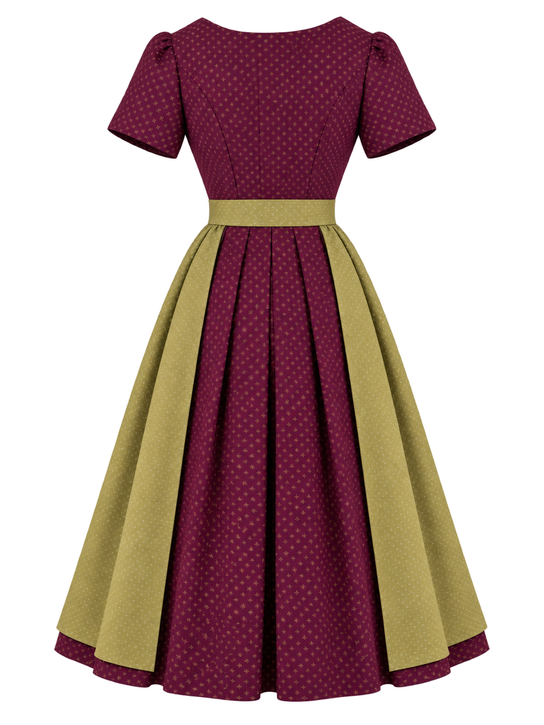 Ärmeldirndl Michelle 70 cm in Bordeaux mit olivgrüner Schürze – Ansicht 2