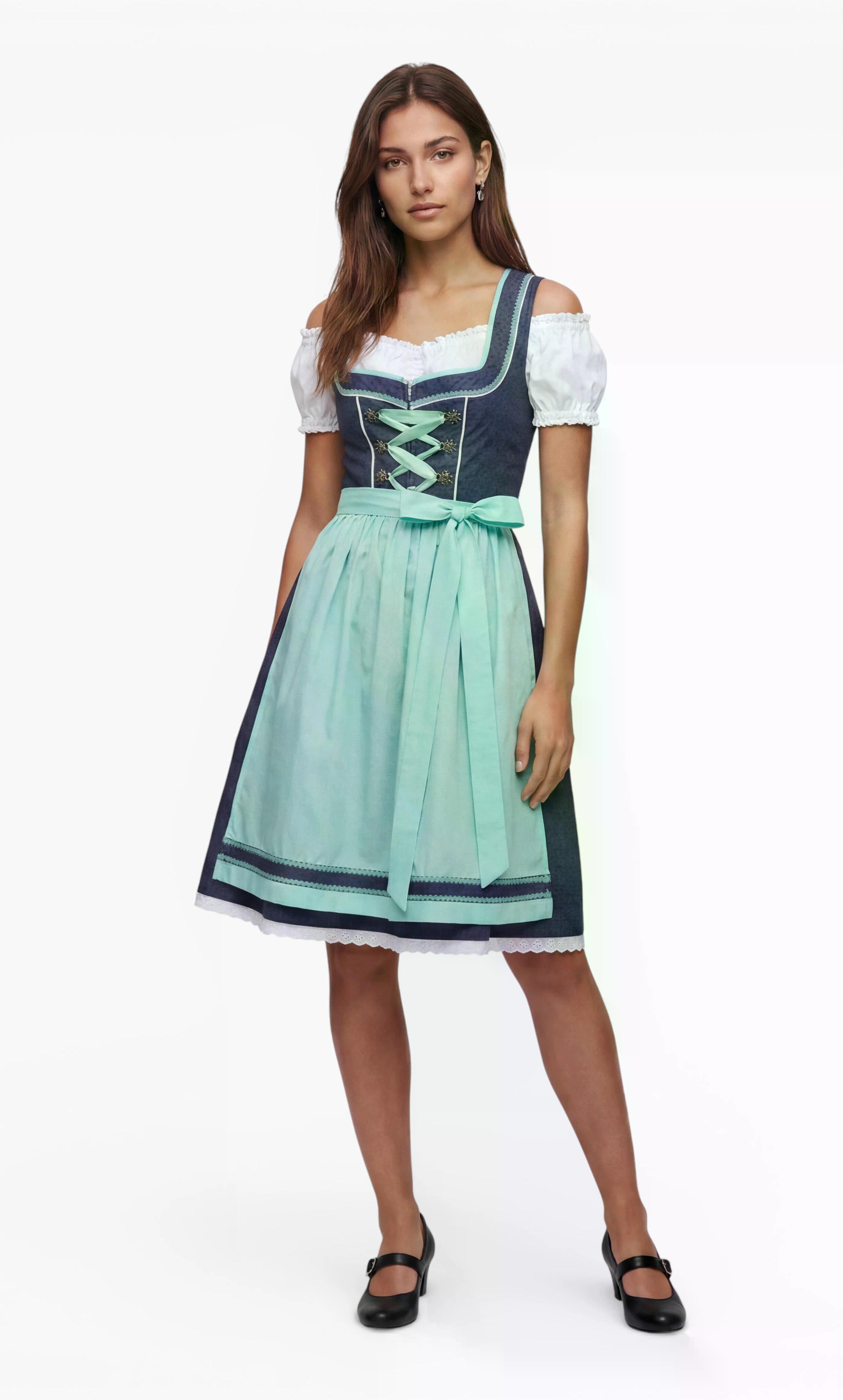Dirndl Clara in Mintgrün am Model, Frontansicht