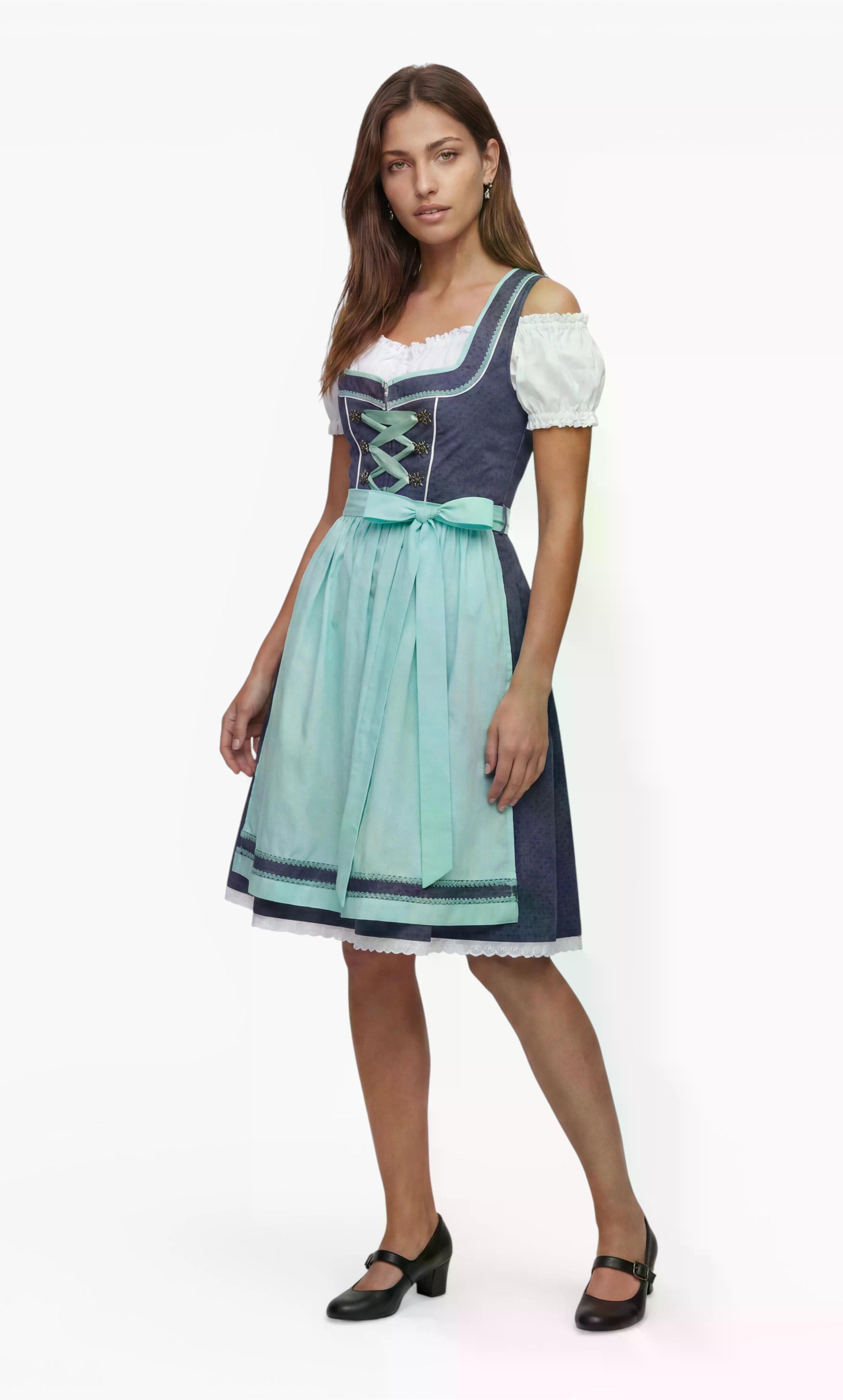 Dirndl Clara in Mintgrün am Model, Seitenansicht