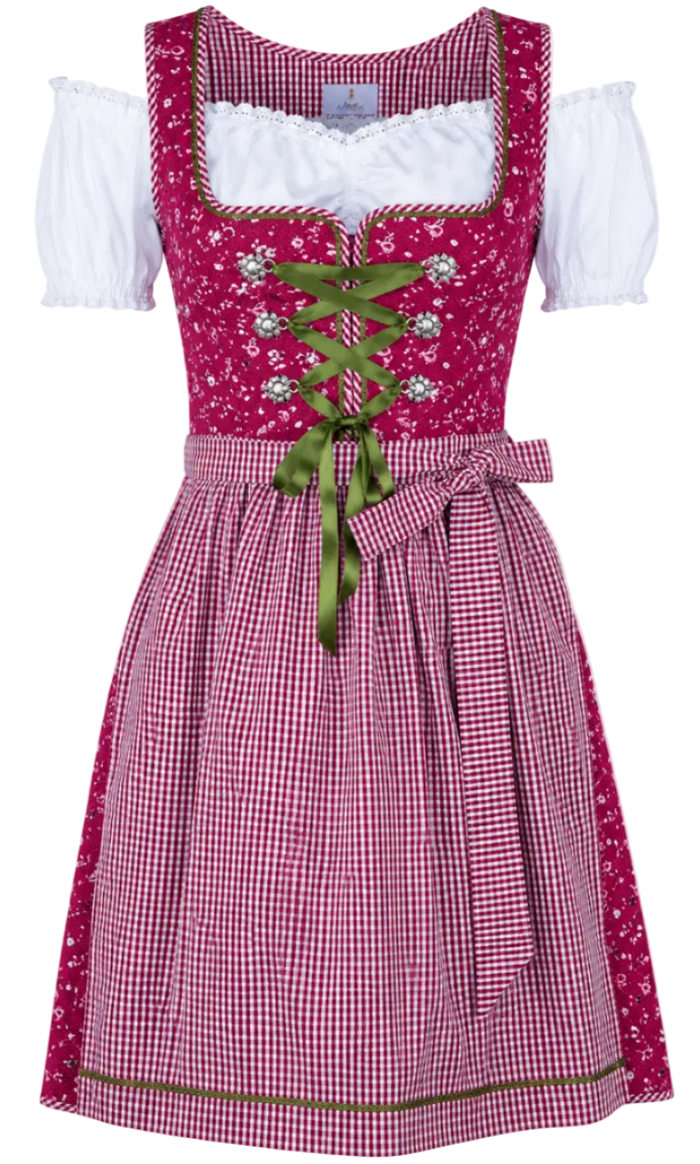Dirndl Elli in Rot mit karierter Schürze