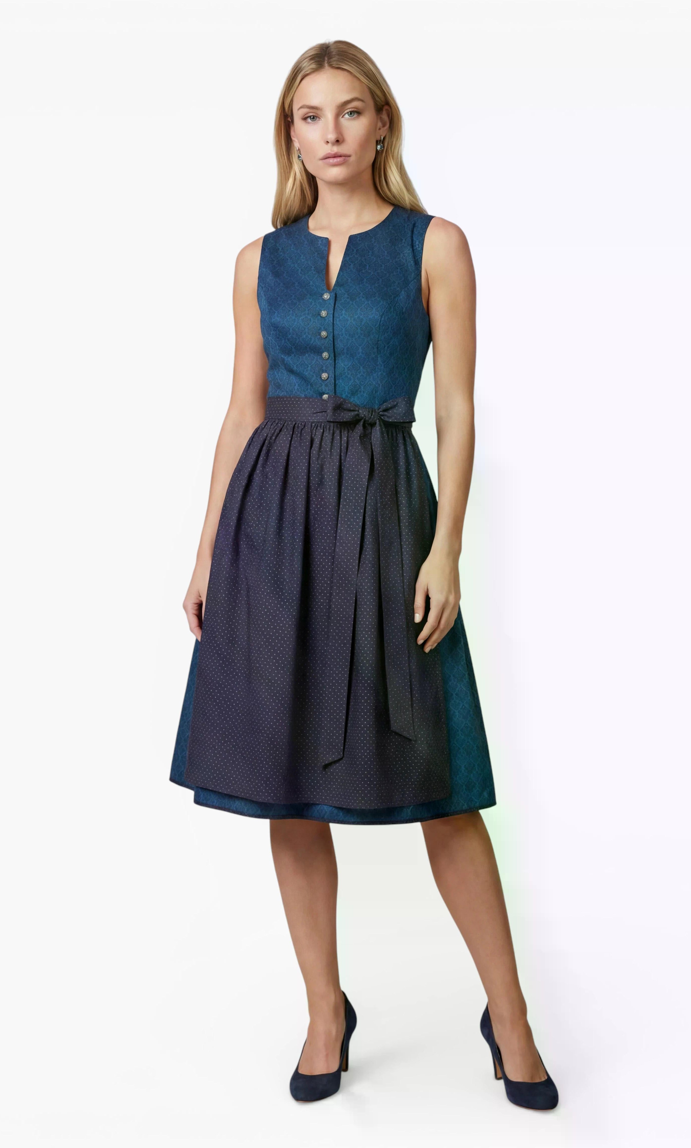 Dirndl Ivelina blau mit dunkelblauer Schürze