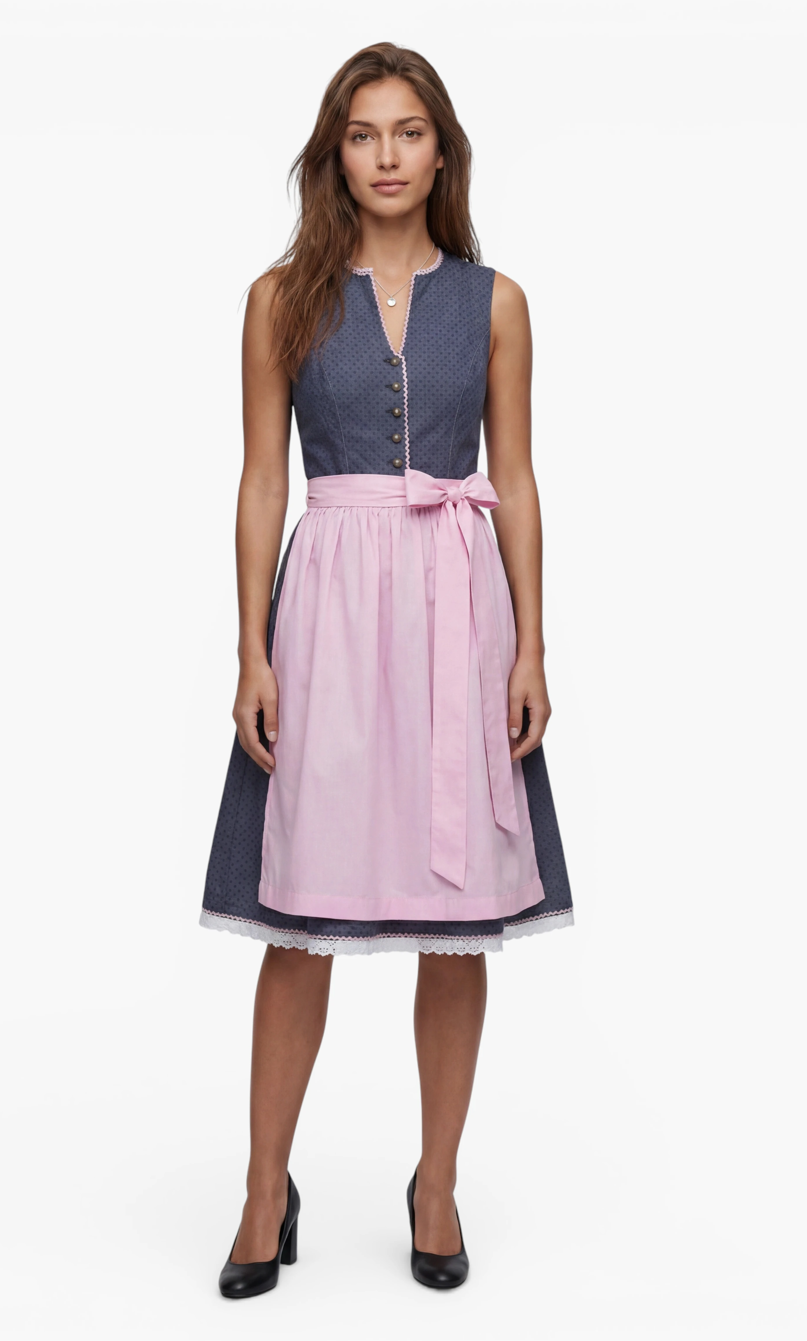 Dirndl Luisa im Jeanslook mit rosa Schürze