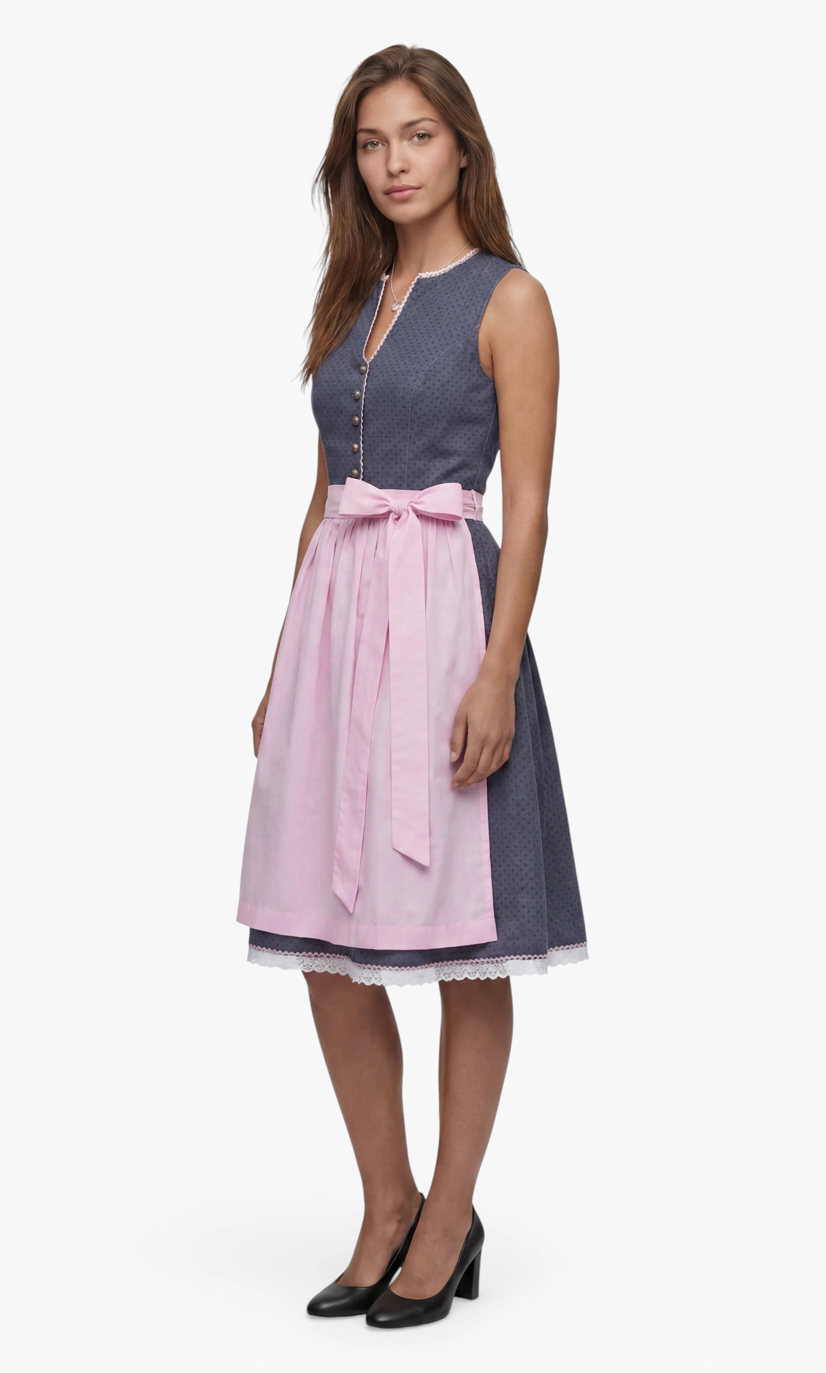 Dirndl Luisa im Jeanslook mit rosa Schürze